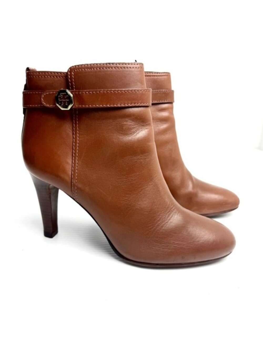 Tory Burch Bristol 85mm Bootie Chestnut brown gold logo heeled boots Size 10
